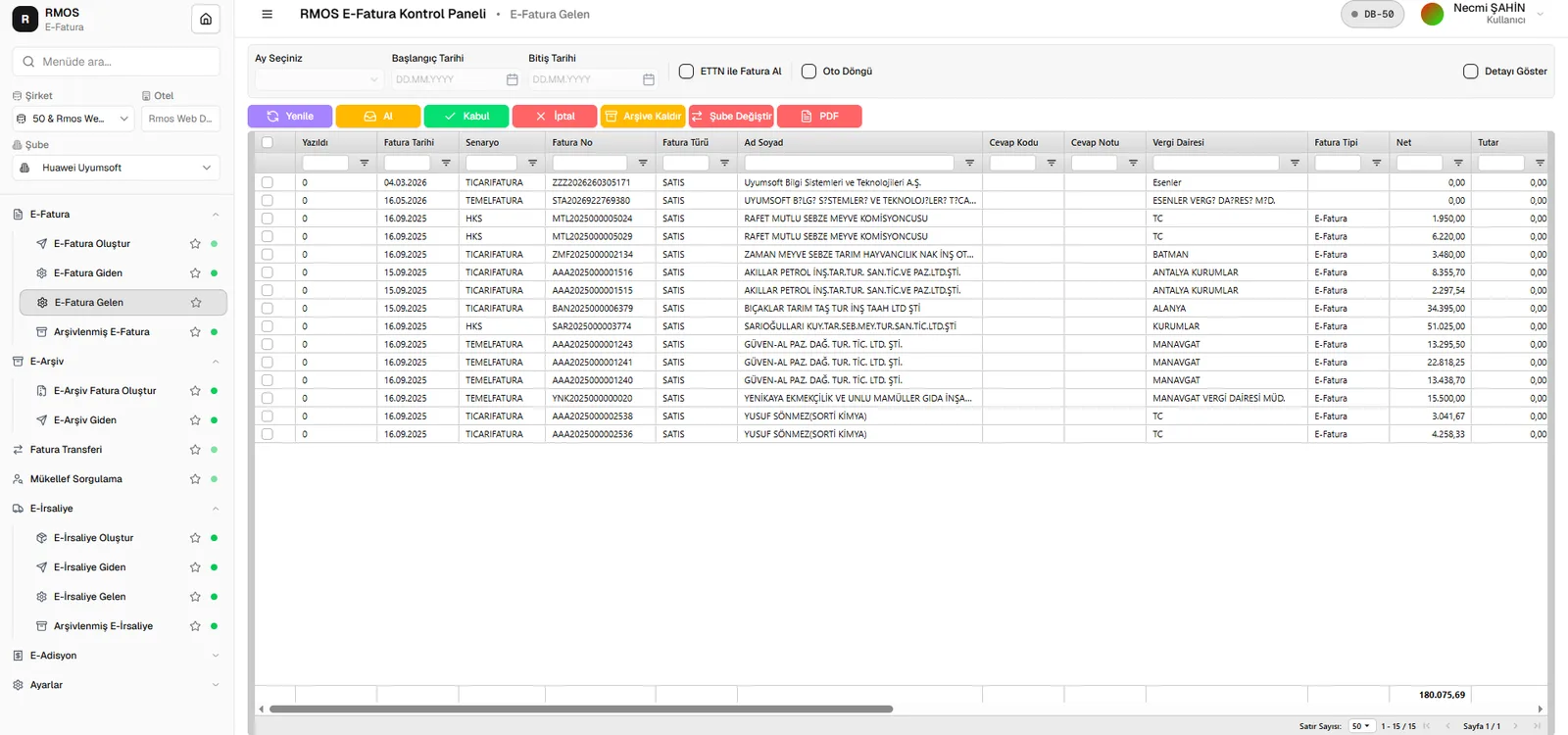 e-Fatura Gelen Kutusu